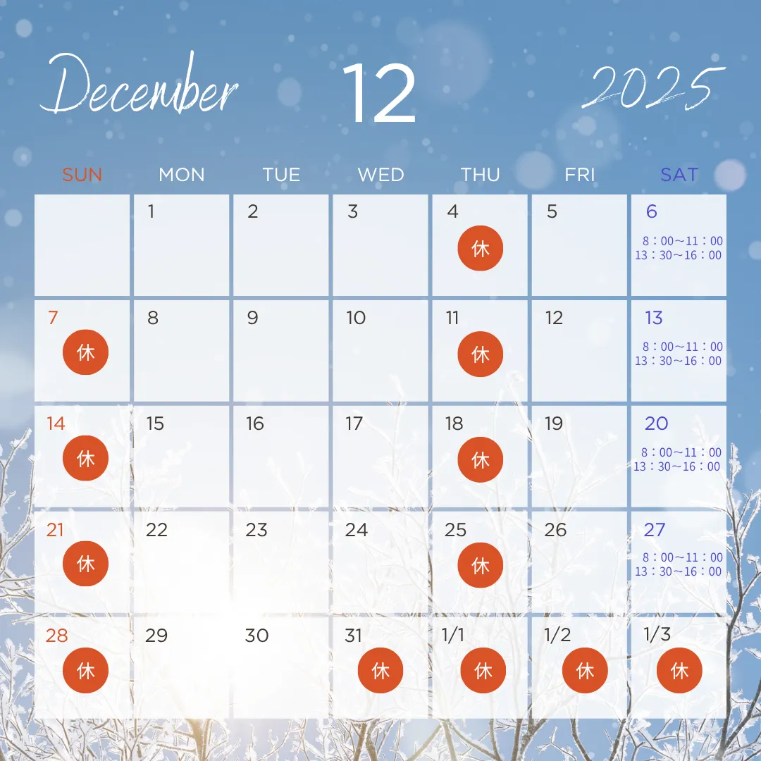 12月休診日のお知らせ🌻